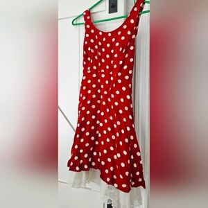 🌟NWOT Rare Betsey Johnson Red High Low Dress with White Polka Dots Size S🌟